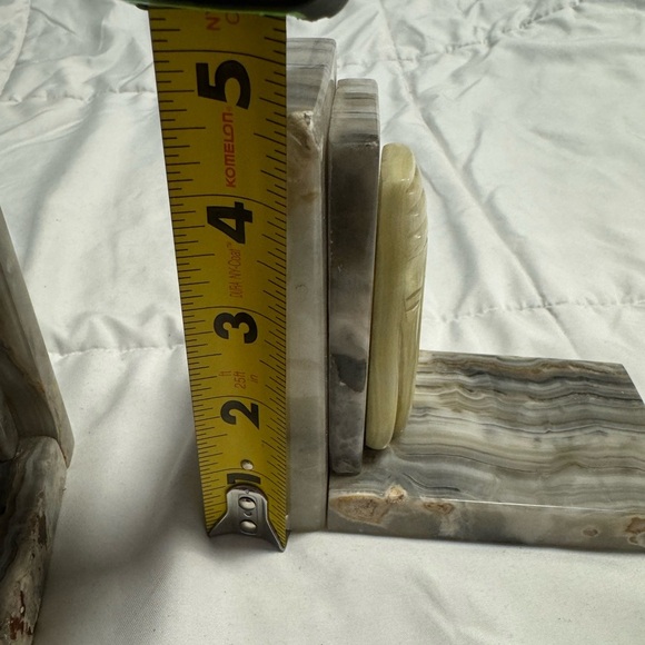 Vintage Onyx Marble Polished Stone Mayan Tiki Medallion Sculptural Bookends 60s - Picture 15 of 16